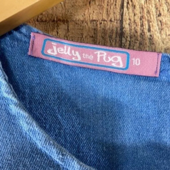 Jelly The Pug Adina Dress Blue Bow Denim‎ Floral A Line - Picture 4 of 7